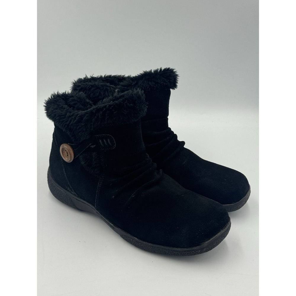 Trendsetter Lonna Women's 8M Black Ankle Boots Faux Fur Button Zip Comfort